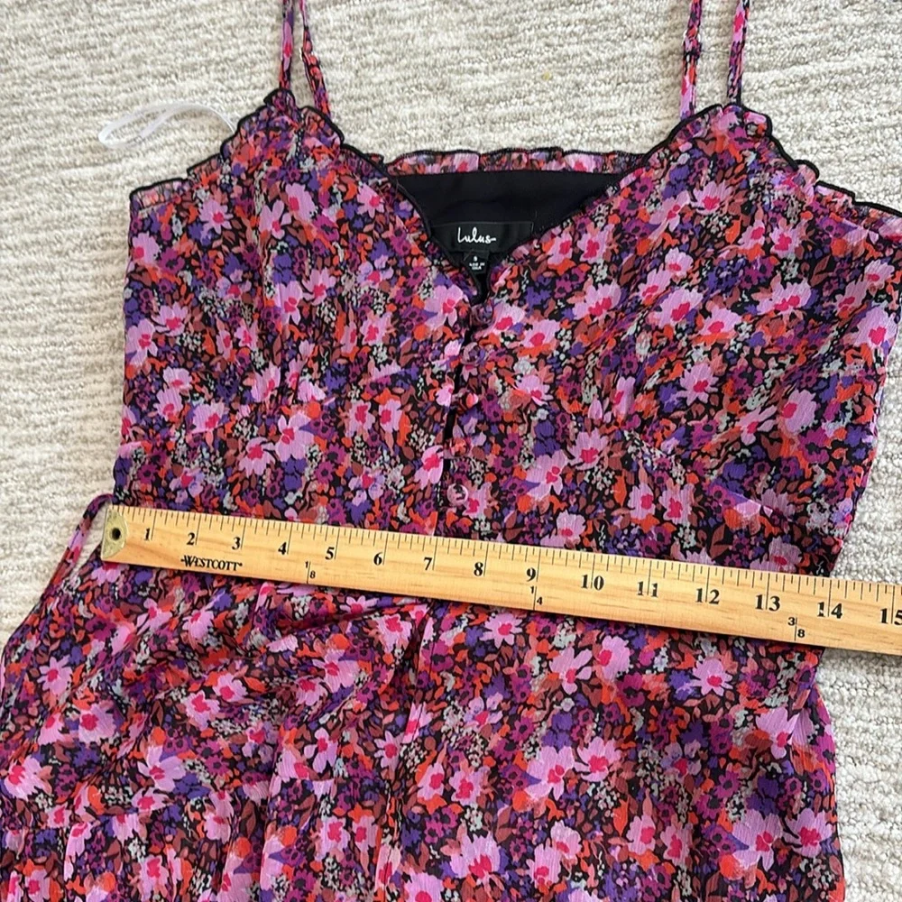 Lulus Sheer Floral Slipdress Size Small Button Front Tiered Ruffle Maxi Dress - Picture 11 of 15